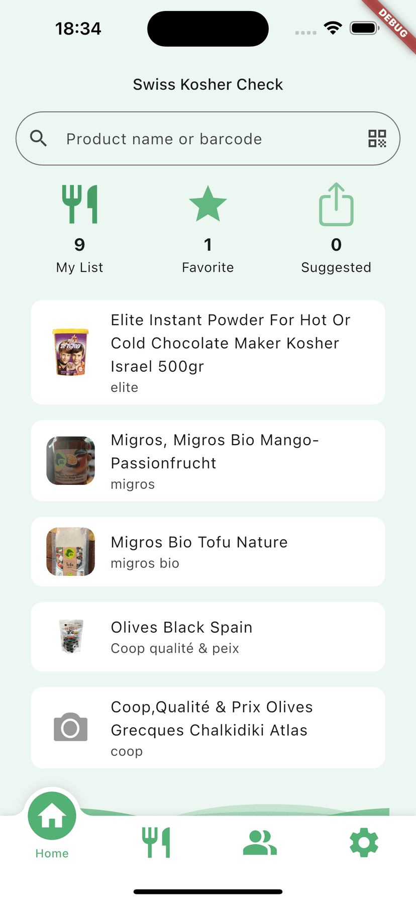 Swiss Kosher Check App Home Screen